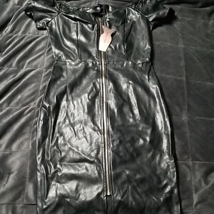 Haute Monde Black Faux Leather Dress with Zipper
